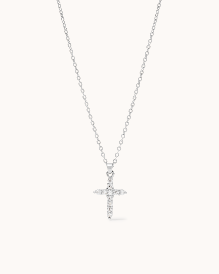 Cubic Zirconia Cross Pendant Necklace in Silver