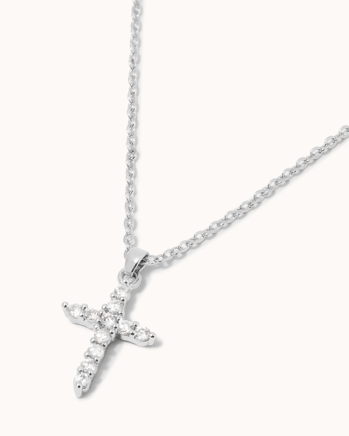 Cubic Zirconia Cross Pendant Necklace in Silver