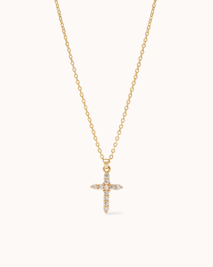 Cubic Zirconia Cross Pendant Necklace in Gold