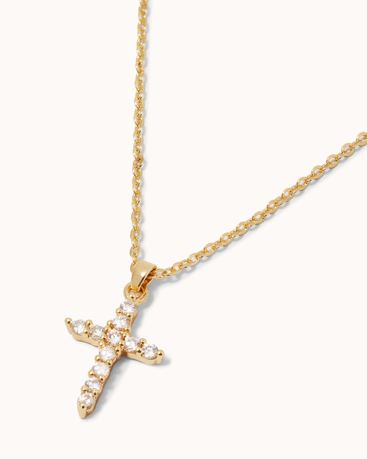 Cubic Zirconia Cross Pendant Necklace in Gold