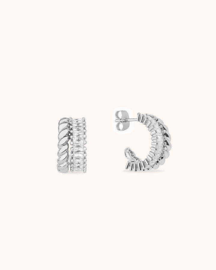 Double Bar Stud Earrings in Silver