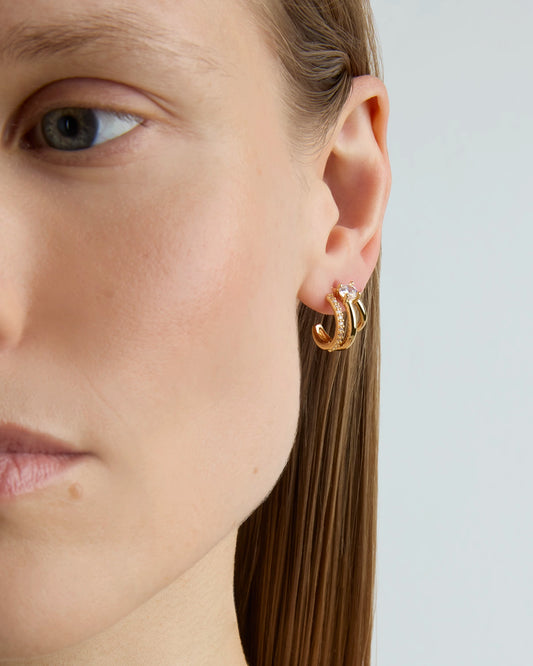 Triple Row Cubic Zirconia Earrings in Gold