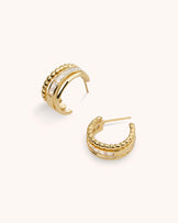 Triple Row Cubic Zirconia Stud Hoops in Gold