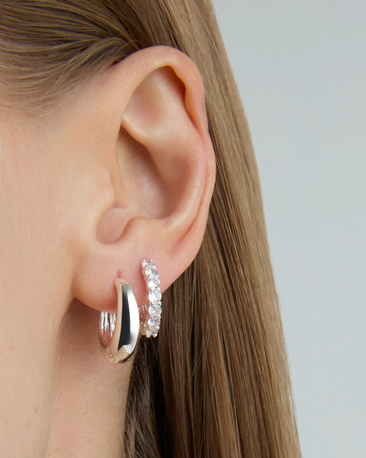 Two-Pack Small Oval Hoop Earrings in Silver