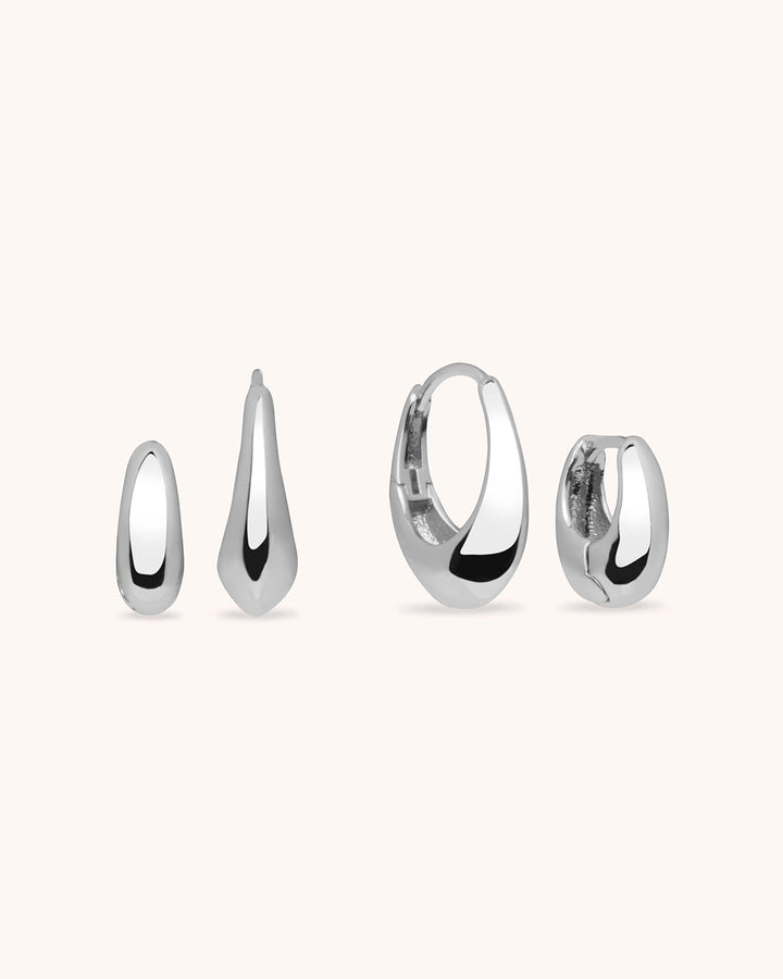 2-Pack Oval Seamless Huggie Hoop Earrings in Silver