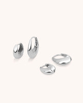 2-Pack Oval Seamless Huggie Hoop Earrings in Silver