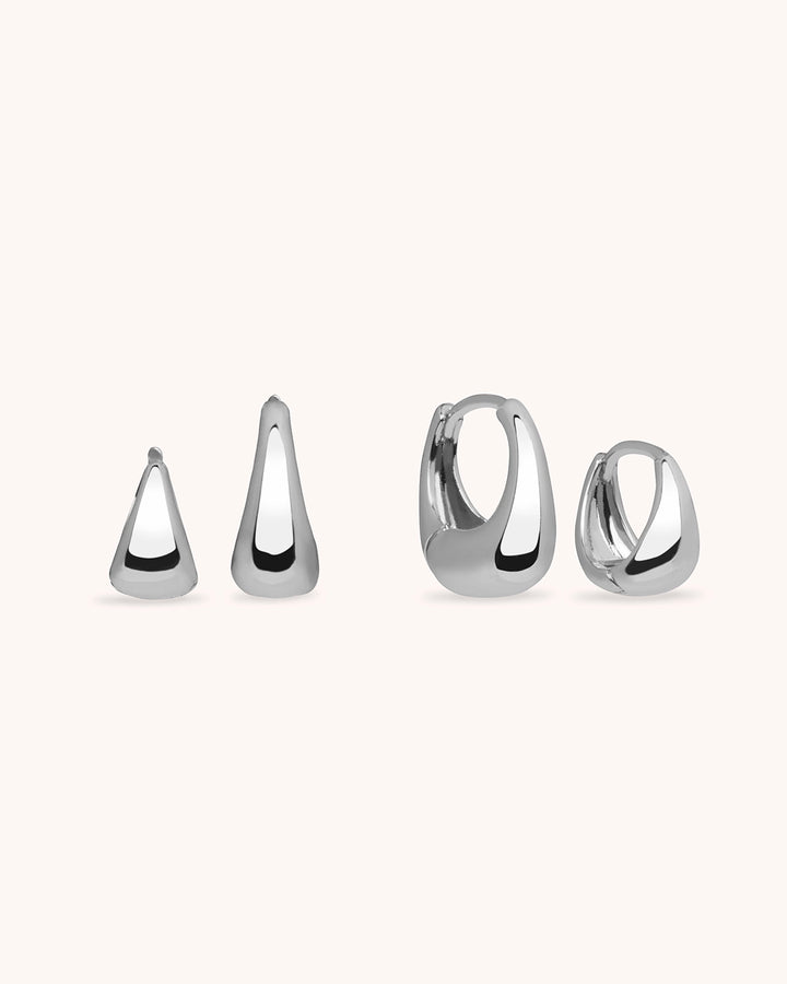 Oval Seamless Huggie Hoop Earrings in Silver