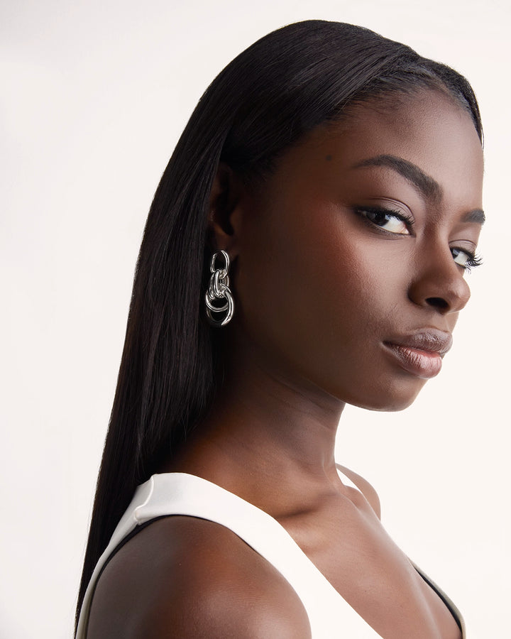 Twisted Circle Drop Earrings in Silver