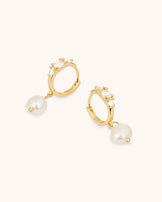 Cubic Zirconia Pearl Drop Hoops in Gold