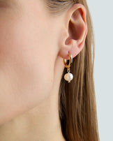 Round Pearl Drop Hoops in Gold