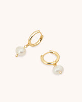 Round Pearl Drop Hoops in Gold