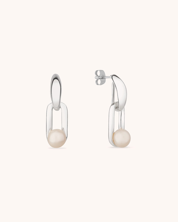 Pearl Linked Drop Earrings in Silver