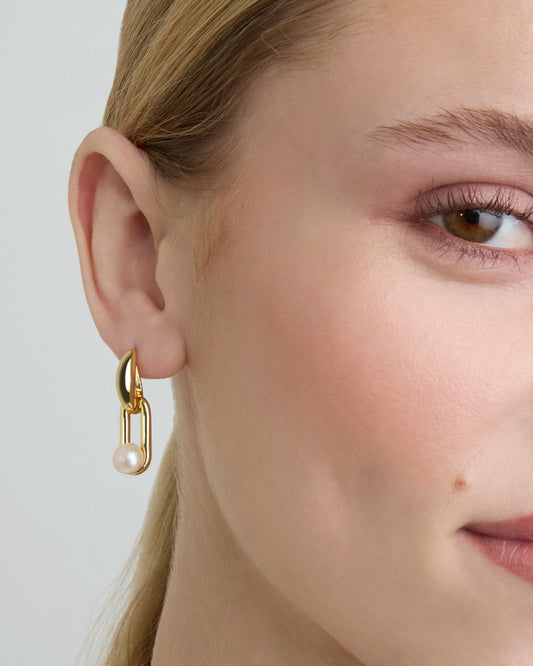 Pearl Linked Drop Earrings in Gold