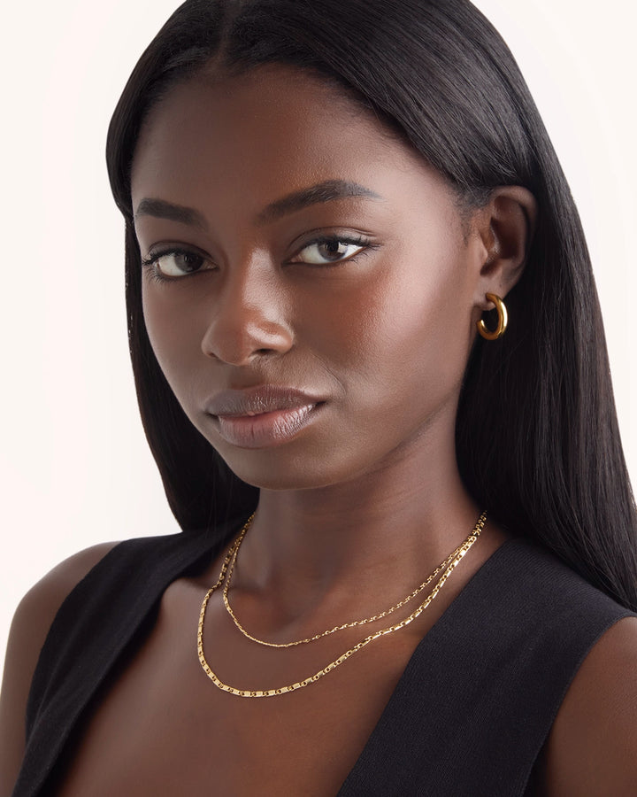 Double Layered Mariner Chain Necklace in Gold