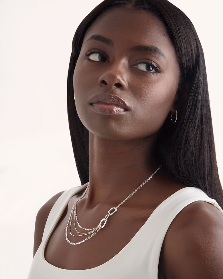 Four Layer Ball Chain Necklace in Silver