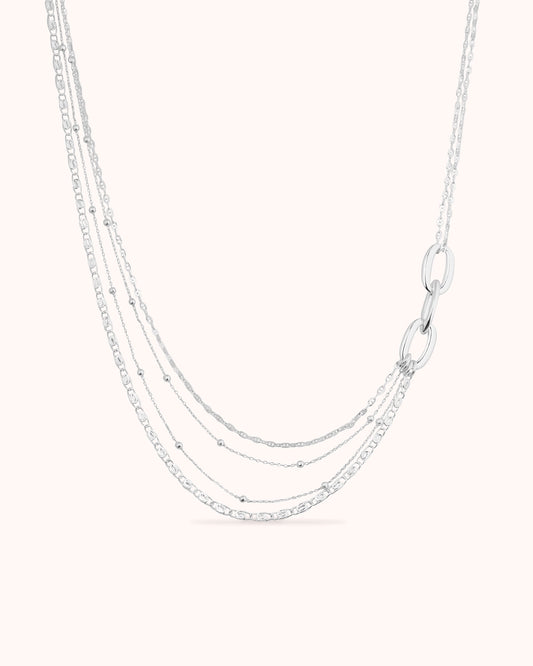 Four Layer Ball Chain Necklace in Silver