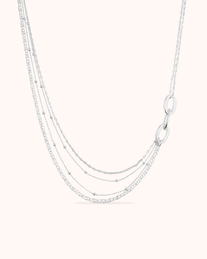 Four Layer Ball Chain Necklace in Silver