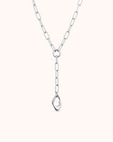 Chunky Chain Molten Pendant Lariat Necklace in Silver
