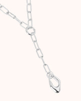 Chunky Chain Molten Pendant Lariat Necklace in Silver