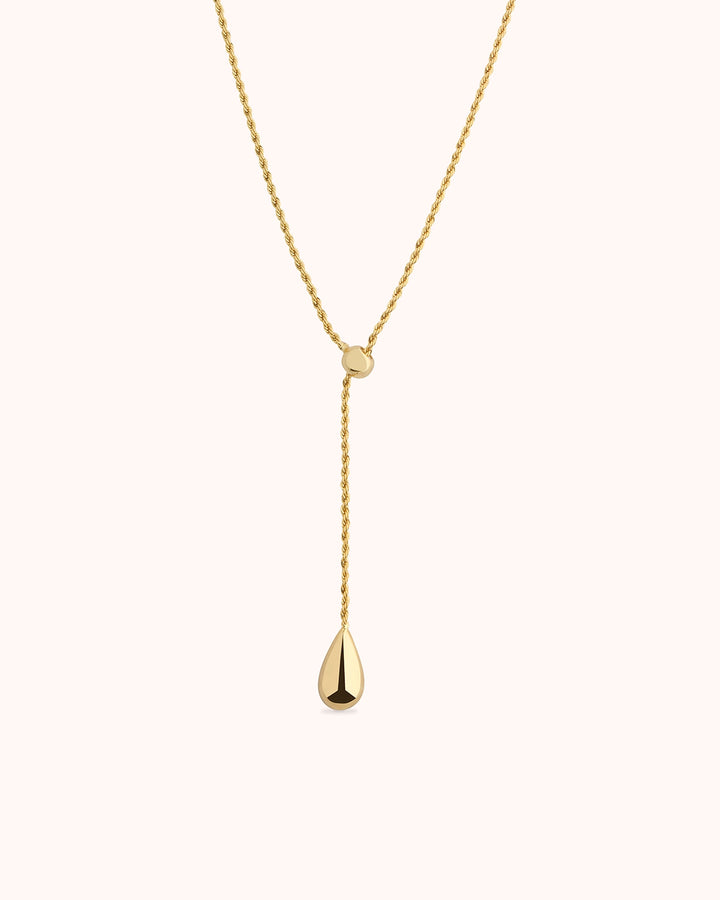 Teardrop Pendant Lariat Necklace in Gold