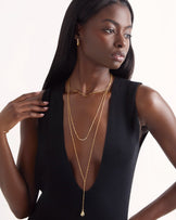 Triple Layered Ball Detail Lariat Necklace in Gold