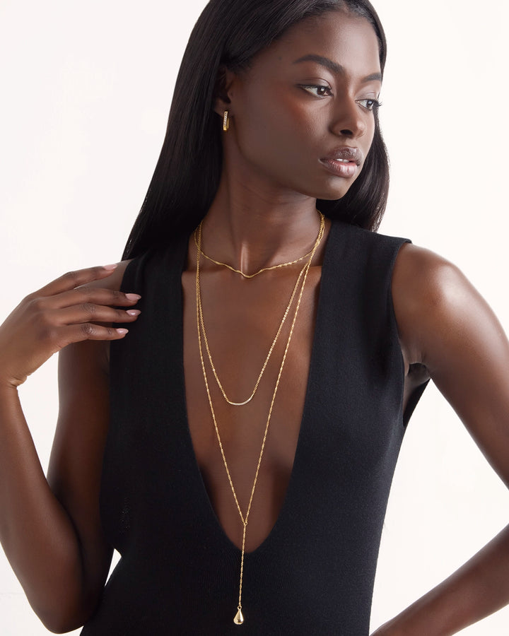 Triple Layered Ball Detail Lariat Necklace in Gold