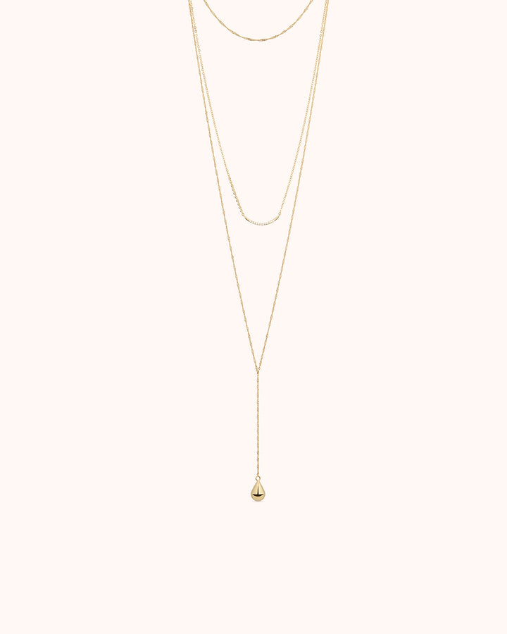 Triple Layered Ball Detail Lariat Necklace in Gold