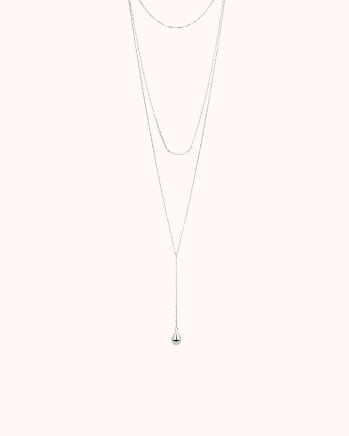 Triple Layered Ball Detail Lariat Necklace in Silver