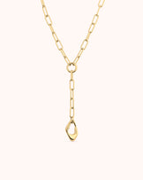 Chunky Chain Molten Pendant Lariat Necklace in Gold