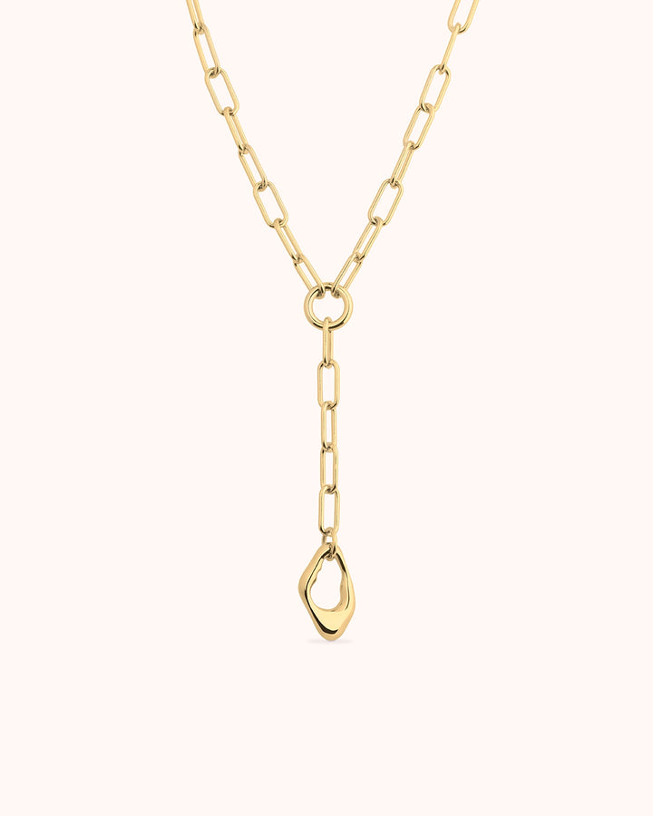 Chunky Chain Molten Pendant Lariat Necklace in Gold