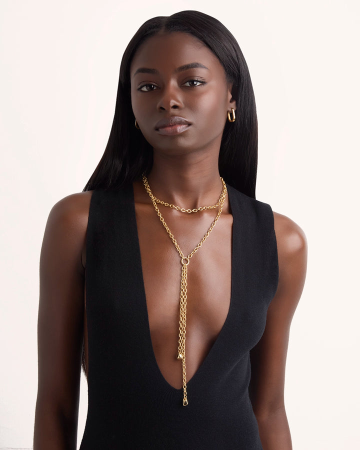 Wrap Chain Lariat Necklace in Gold