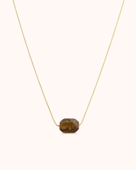 Tiger's Eye Pendant Chain Necklace in Gold
