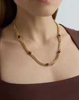Tiger's Eye Station Chain Necklace in Gold