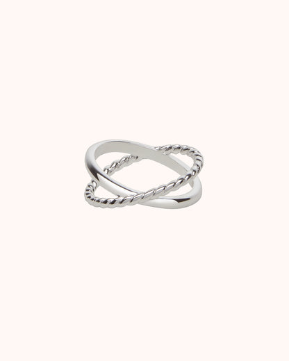 Cross Rope Ring in Silver