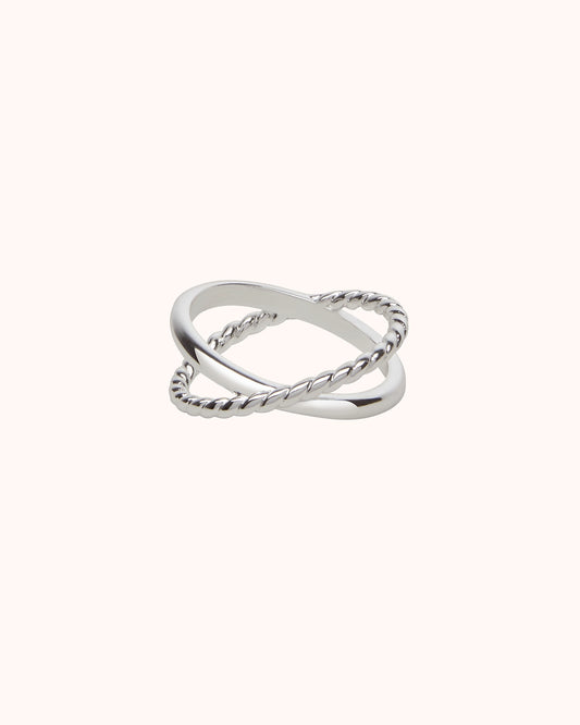 Cross Rope Ring in Silver