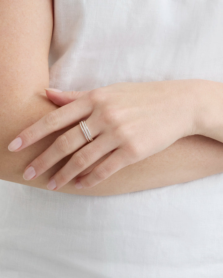 Triple Row Crystal Ring in Silver