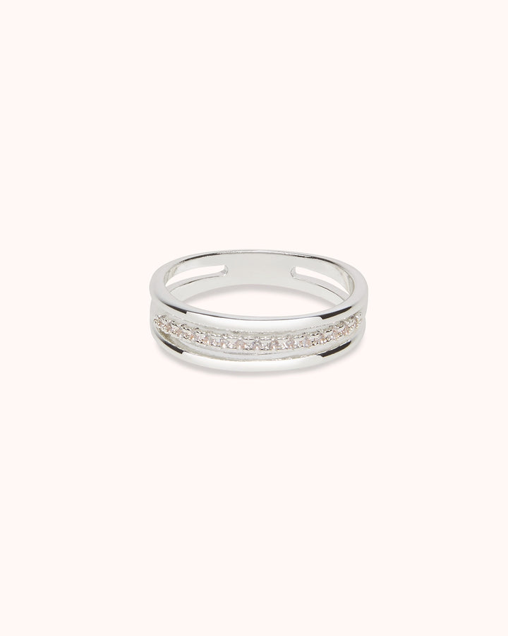 Triple Row Crystal Ring in Silver