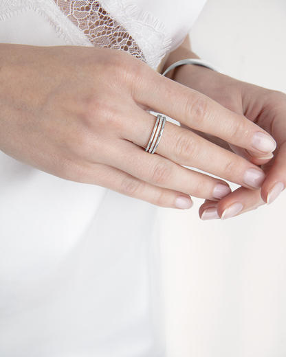 Triple Row Crystal Ring in Silver