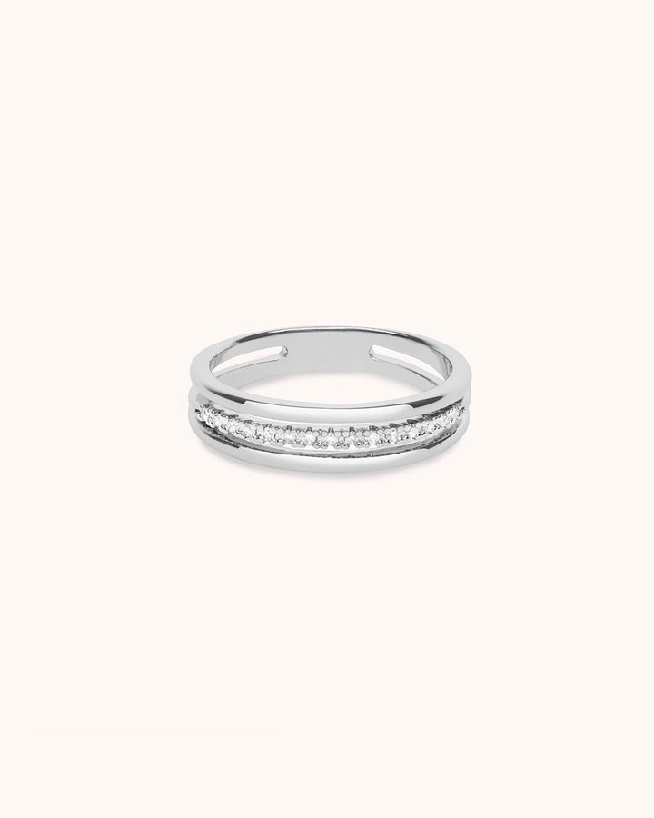Triple Row Crystal Ring in Silver
