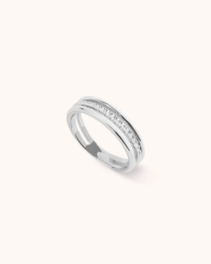 Triple Row Crystal Ring in Silver