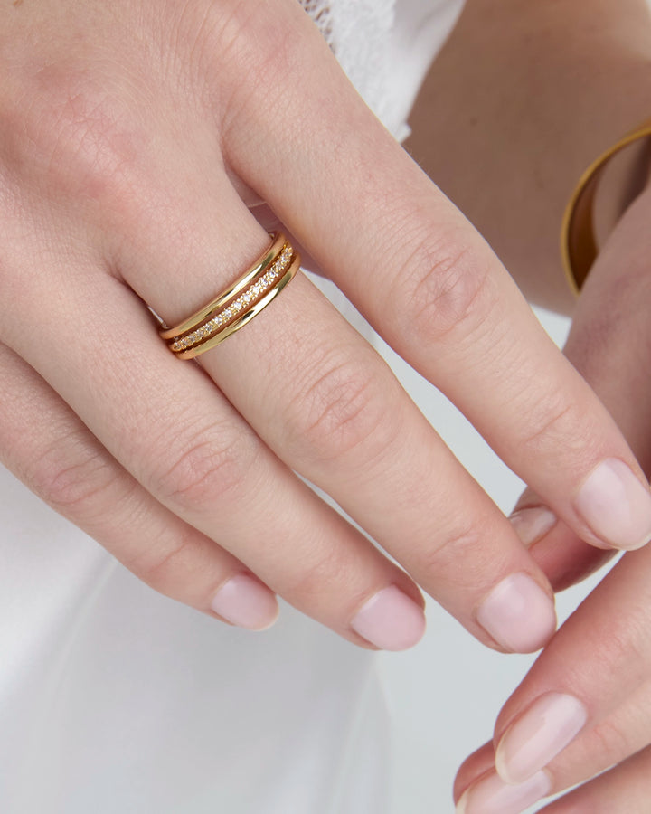 Triple Row Crystal Ring in Gold