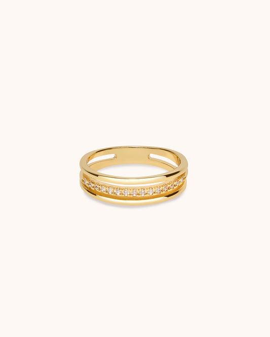 Triple Row Crystal Ring in Gold