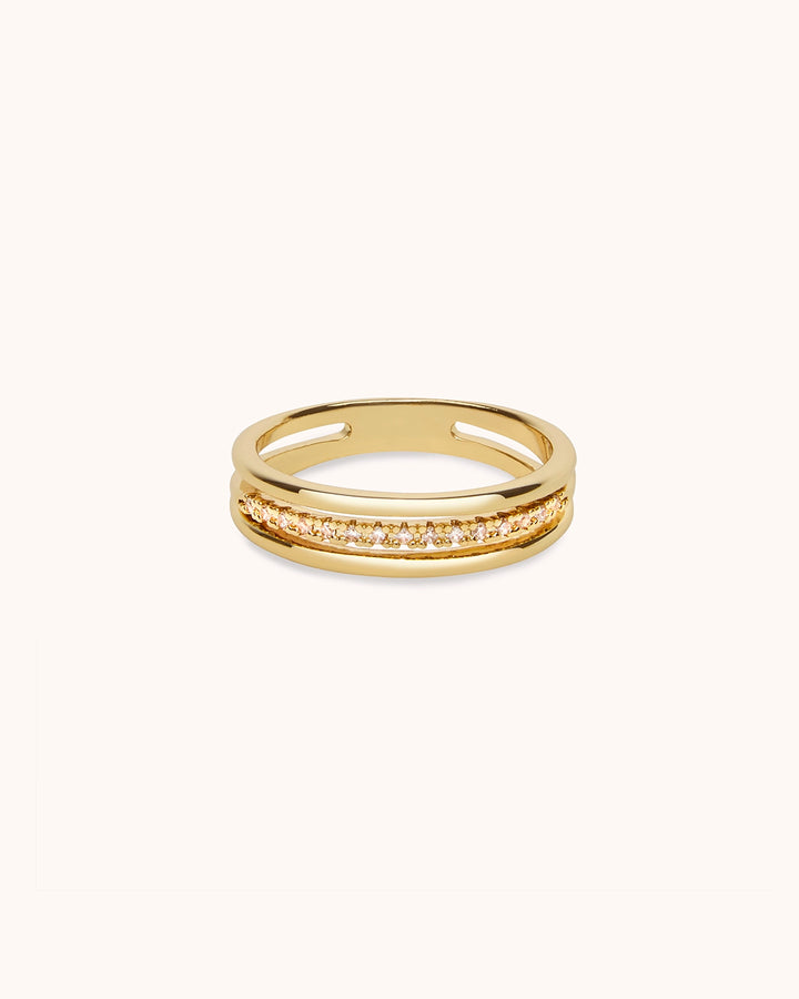 Triple Row Crystal Ring in Gold
