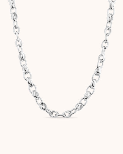 Chunky Double Chain Link Necklace in Silver