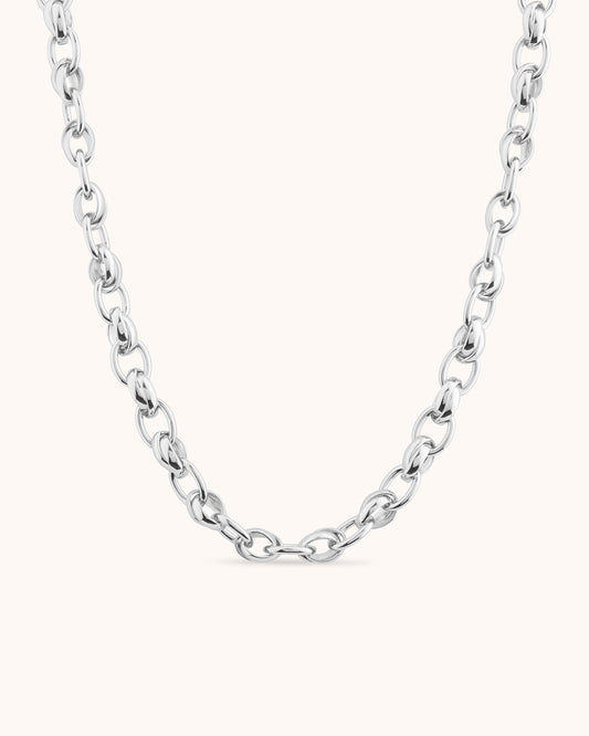 Chunky Double Chain Link Necklace in Silver