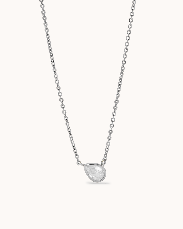 Pear Cubic Zirconia Chain Necklace in Silver