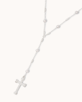 Drop Freshwater Pearl Cross Lariat Necklace in Silver