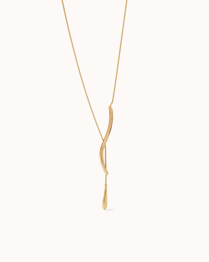 Twisted Drop Chain Lariat Necklace in Gold