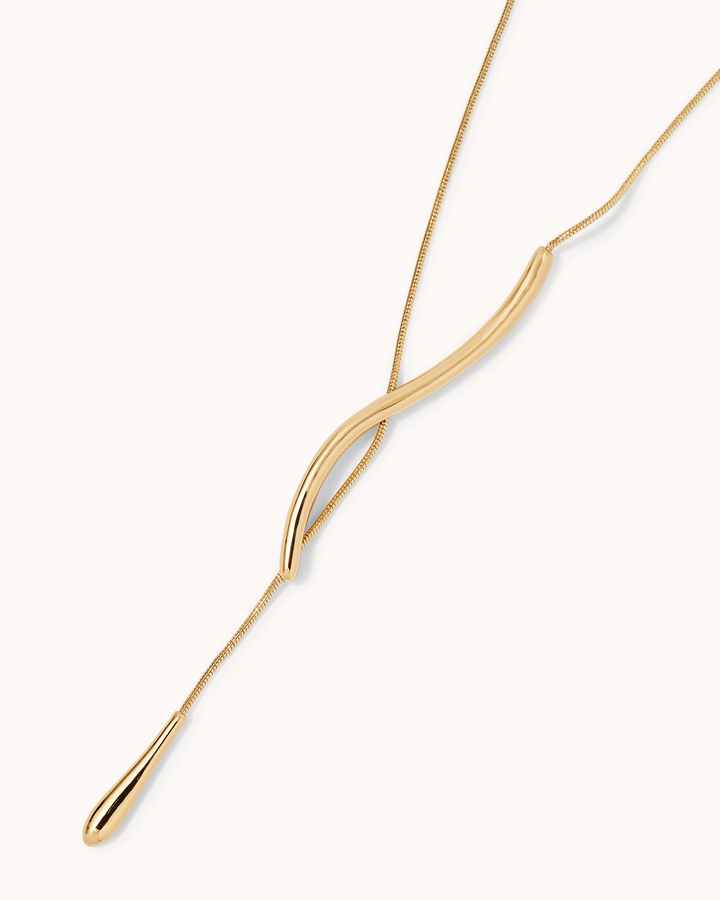 Twisted Drop Chain Lariat Necklace in Gold