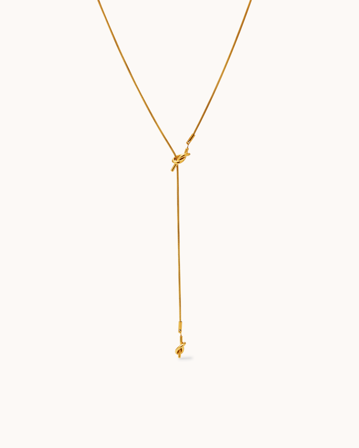 Waterproof Long Knot Lariat Necklace in Gold